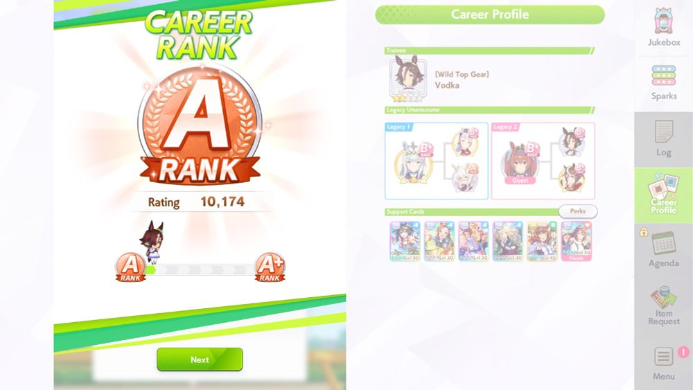 Screenshot of end career screen in Umamusume