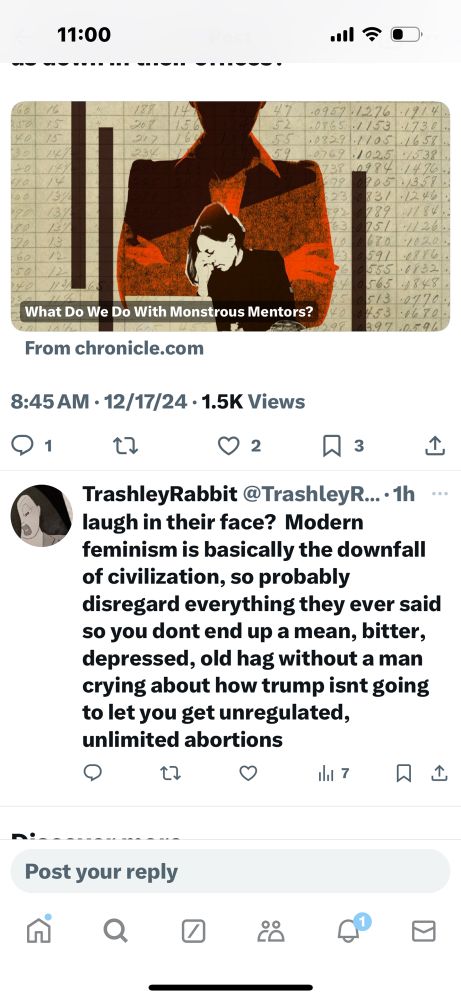 Trolling comment on my chronicle essay about abusive mentors