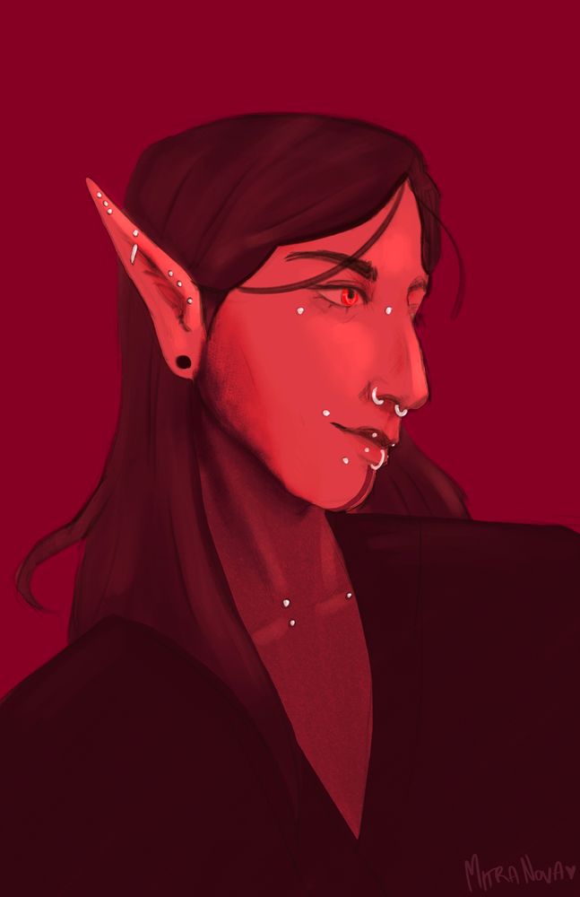 Sylris, an elvish character with dark hair and many piercings character by Surreally_Unreal on AF
