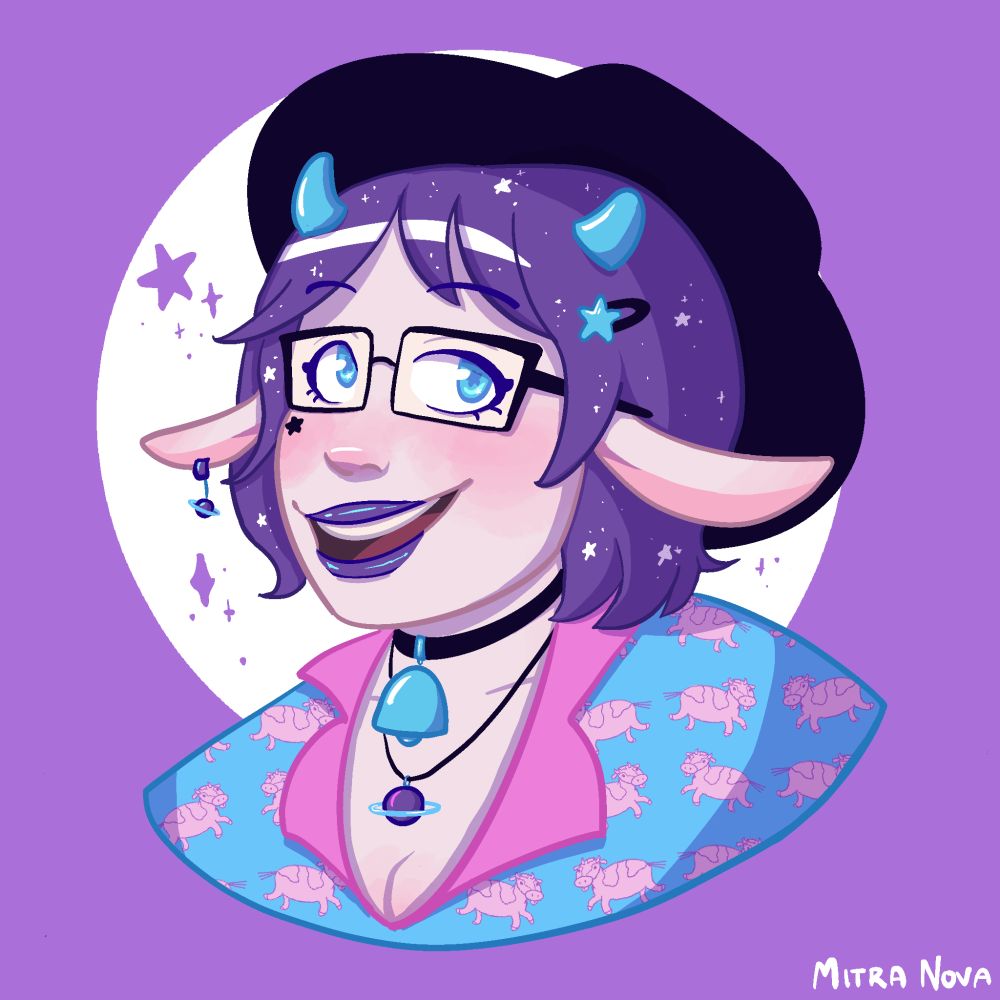 A happy space cow lady. Same as the precious but with a pastel pink and blue shirt with little pink cows on it.