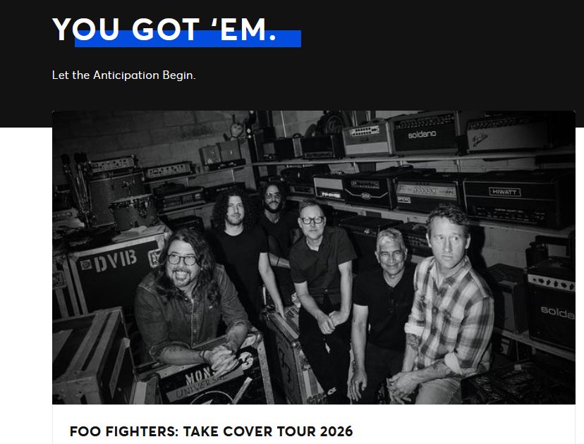 ticketmaster screenshot for the foo fighters take cover tour in 2026 