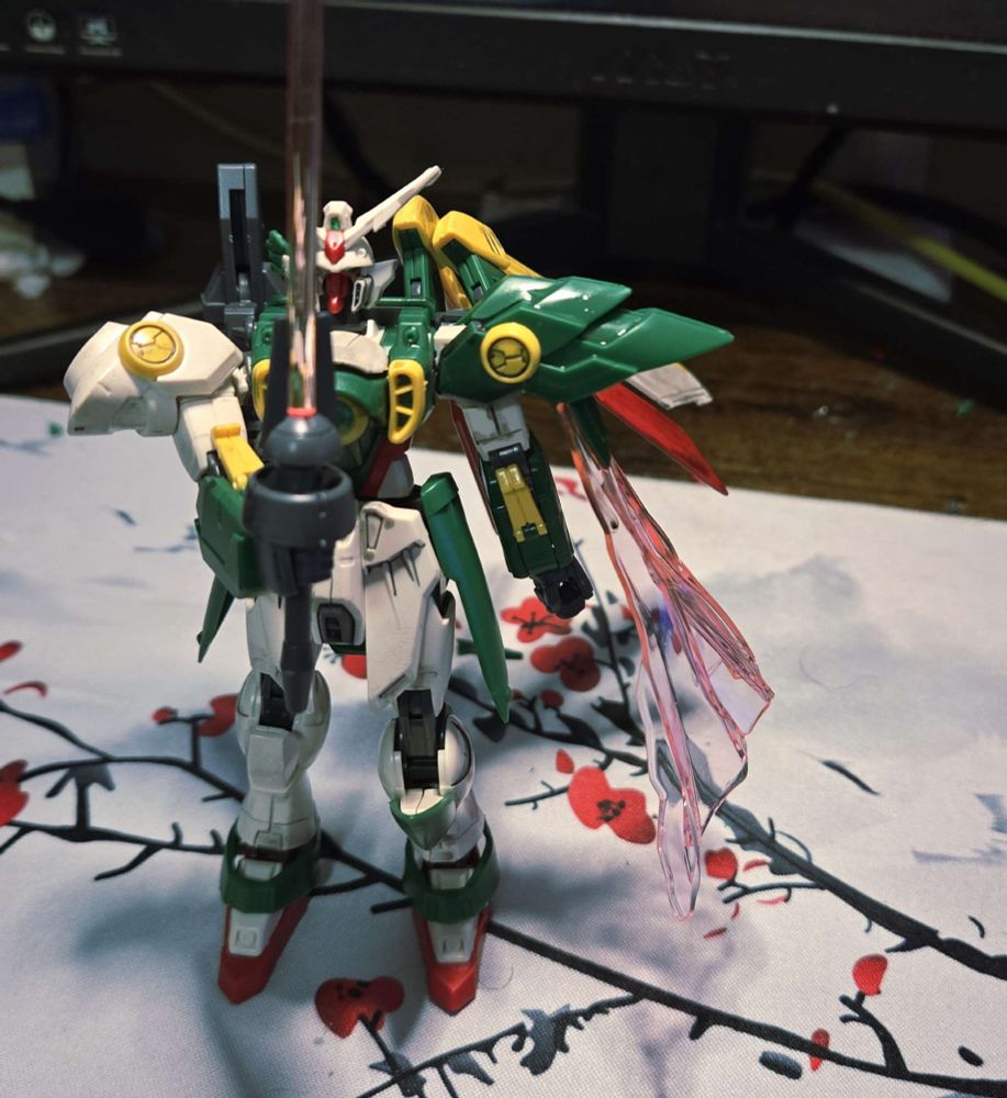 A finished gunpla of the Gundam Wing Fenice 
