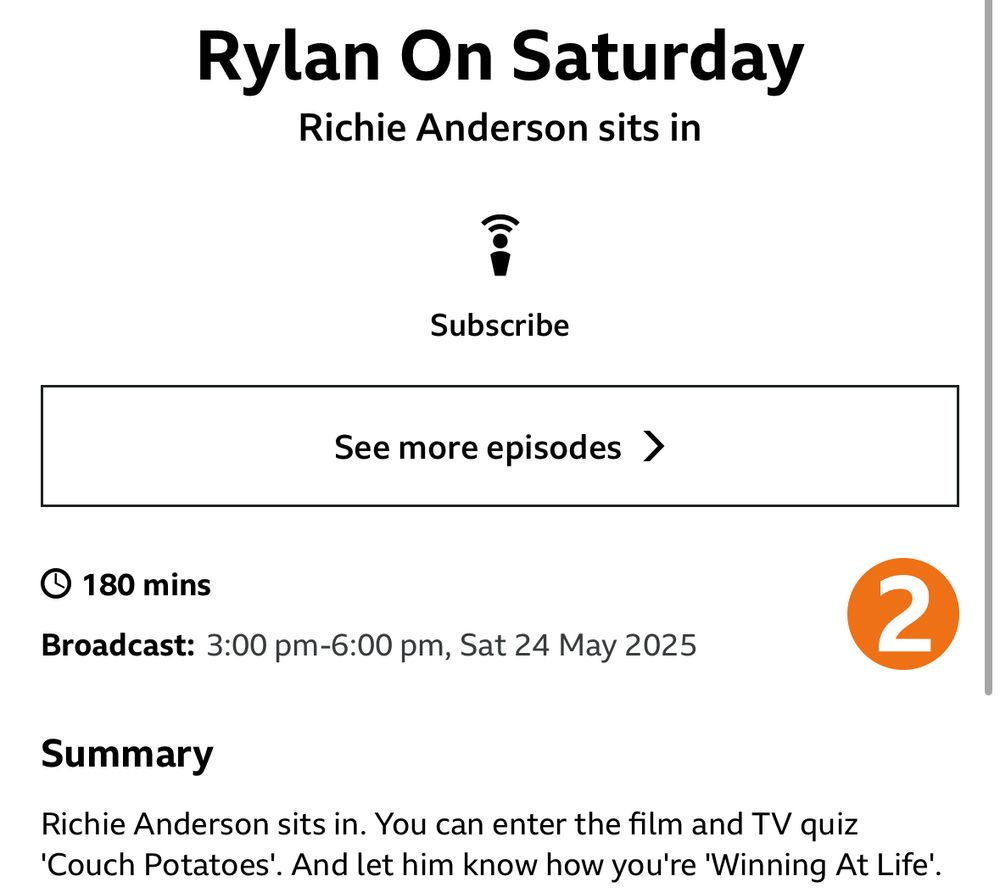 Screenshot showing ‘Rylan on Saturday. Richie Anderson sits in’.