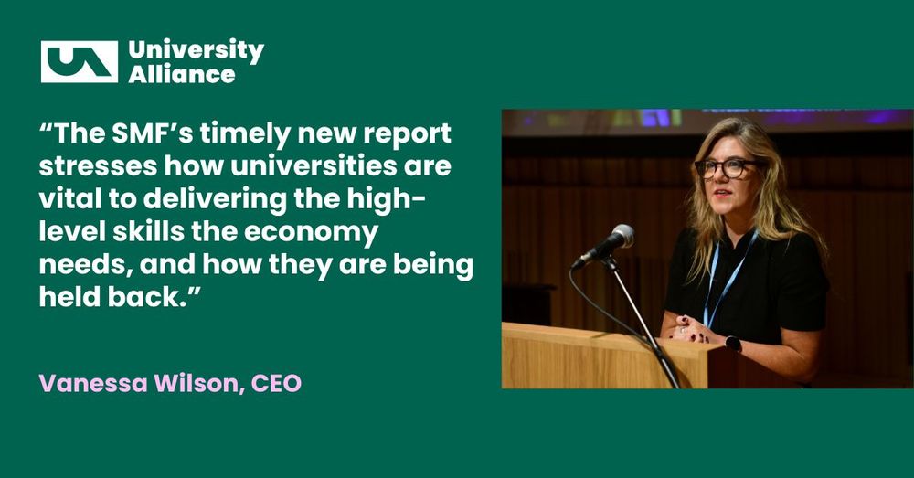 Vanessa Wilson, UA CEO and a message from her reading:  "The SMF's timely new report stresses how universities are vital to delivering the high-level skills the economy needs, and how they are being held back."