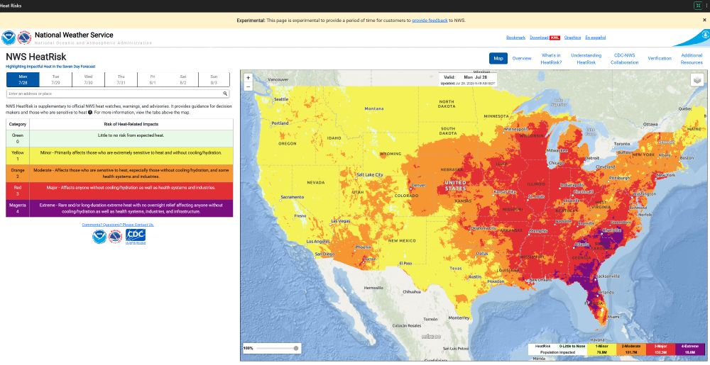 NOAA's HeatRisk map, hot in the east