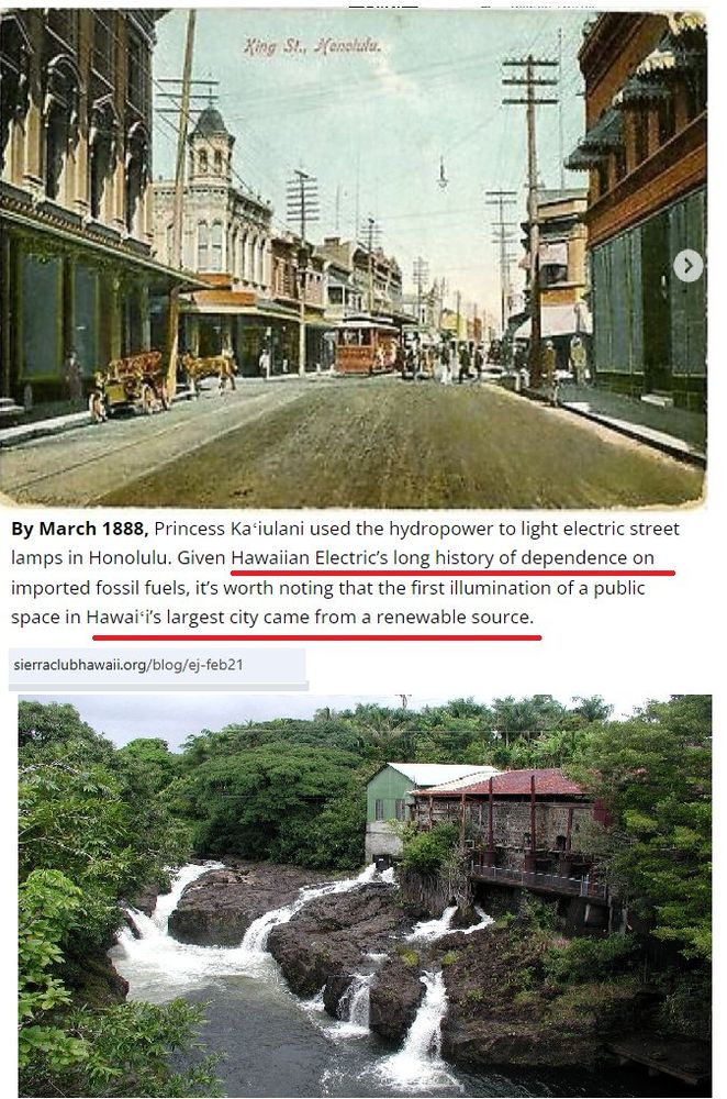 Hawaiian cities and renewable hydropower system that lit them