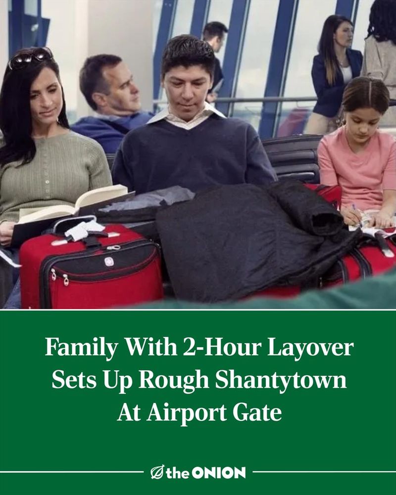 Family With 2-Hour Layover Sets Up Rough Shantytown At Airport Gate