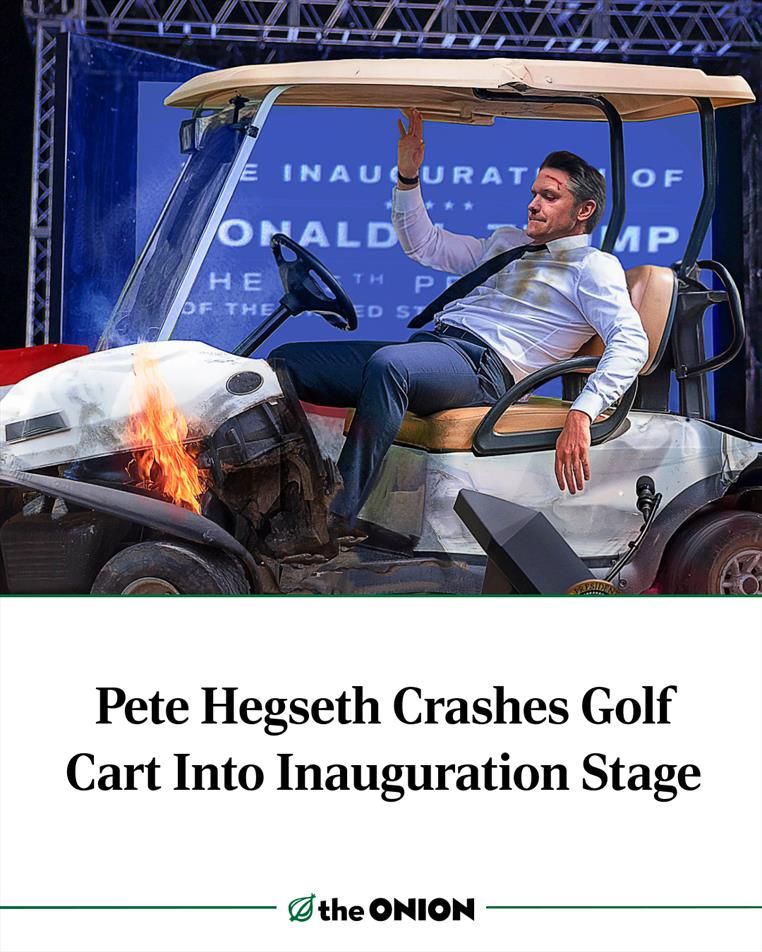 Pete Hegseth Crashes Golf Cart Into Inauguration Stage