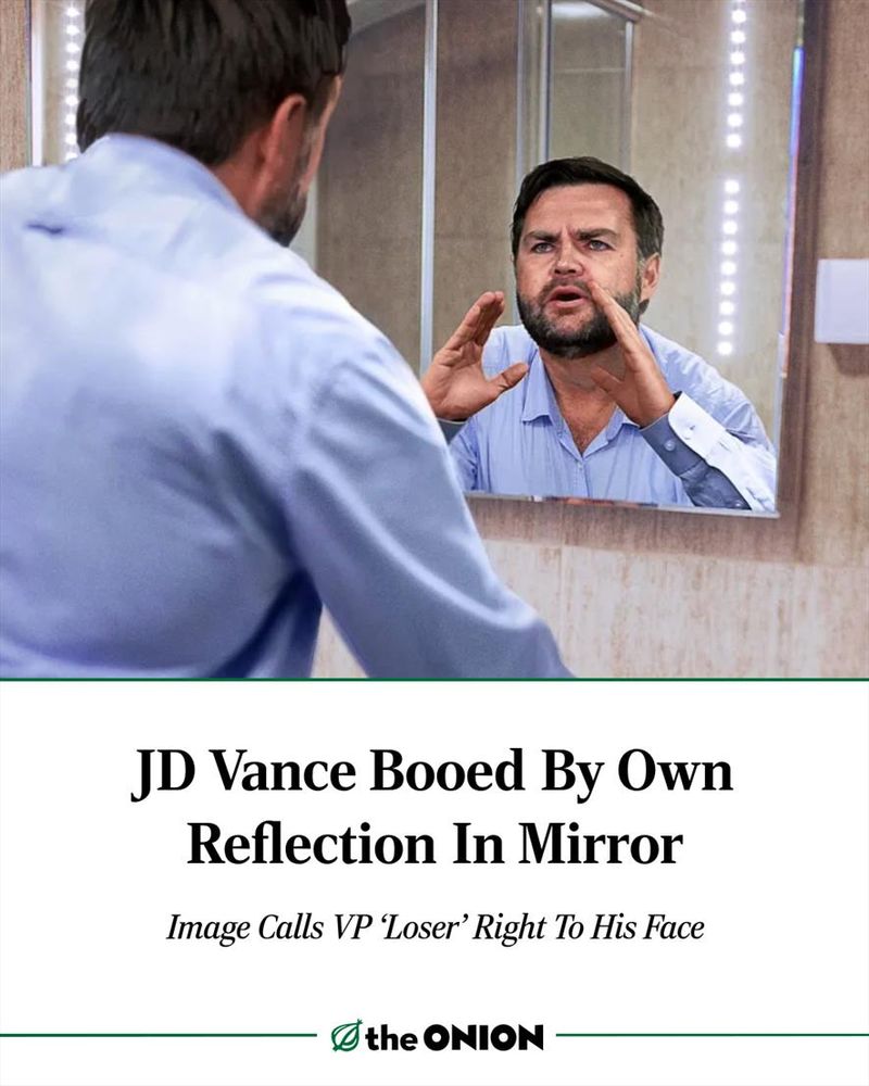 JD Vance Booed  By Own Reflection  In Mirror 

Image Calls VP ‘Loser’ Right To His Face


