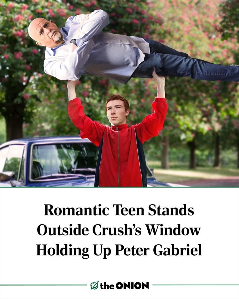 Romantic Teen Stands Outside Crush’s Window Holding Up Peter Gabriel 
