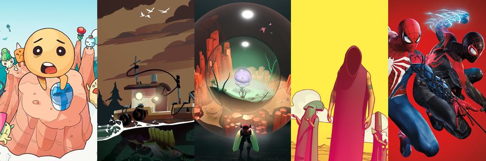 1. Mr Sun's Hatbox, 2. Dredge, 3. Cocoon, 4. Chants of Sennaar, 5. Spider-Man 2