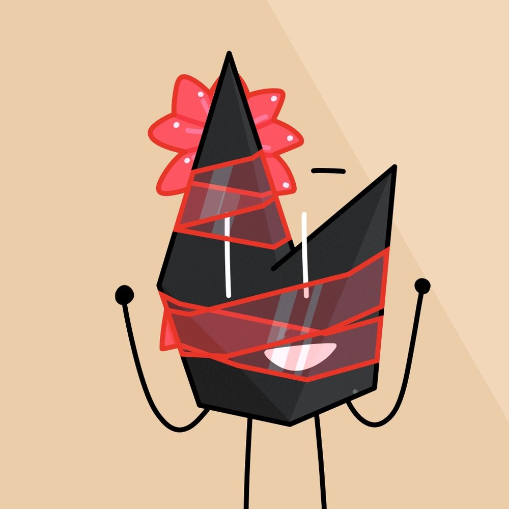 The same drawing as before, except all the ribbons at the front of Carbon's body is translucent. The ribbons reveal his mouth, which shows he's smiling. 