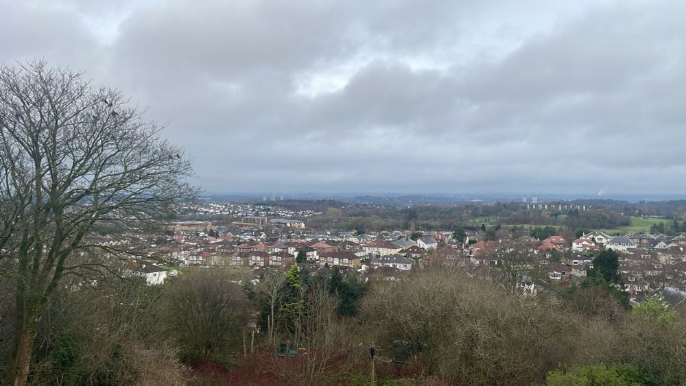 View of Glasgow from the south looking to the north, with grey clouds