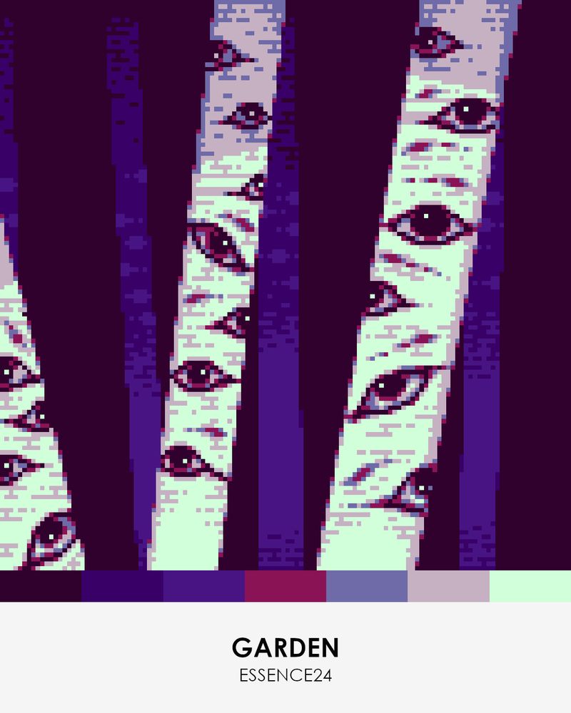Pixel art of birch trees with eyes in place of barkshed
