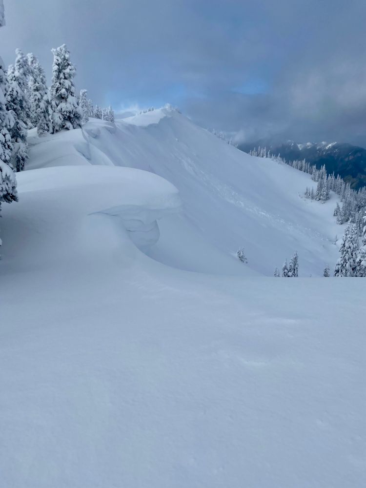 Snow covered ridge with cornices