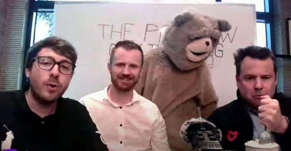 bill pulte eating ice cream while three dead-end memestock grifters celebrate something or other two years ago