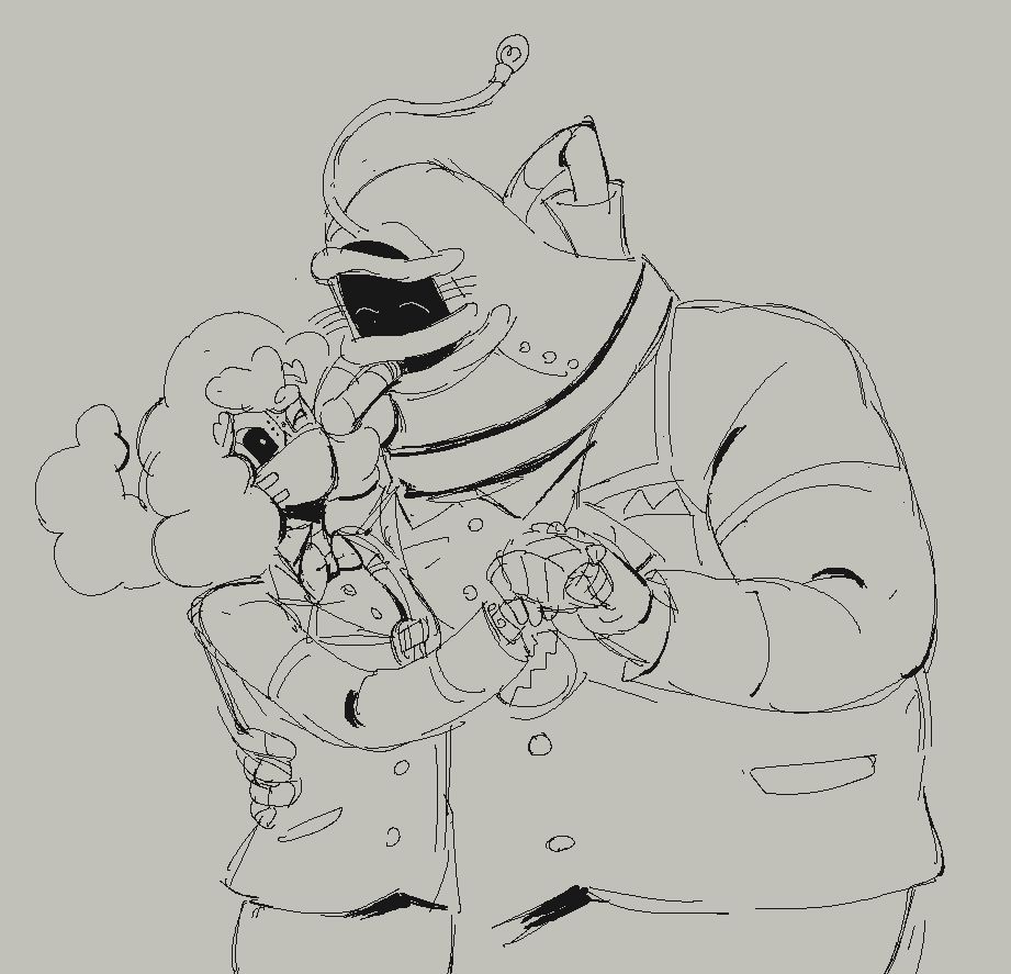 Uncolored doodle of Rainmaker getting a little smooch from Deep Diver. <3