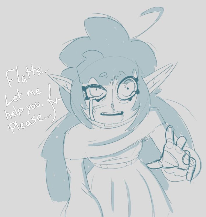 Ebony reaching out toward the viewer. Her face is battered with one eye closed more than the other, tears streaming down her face. She's saying "Flatts... Let me help you. Please..."