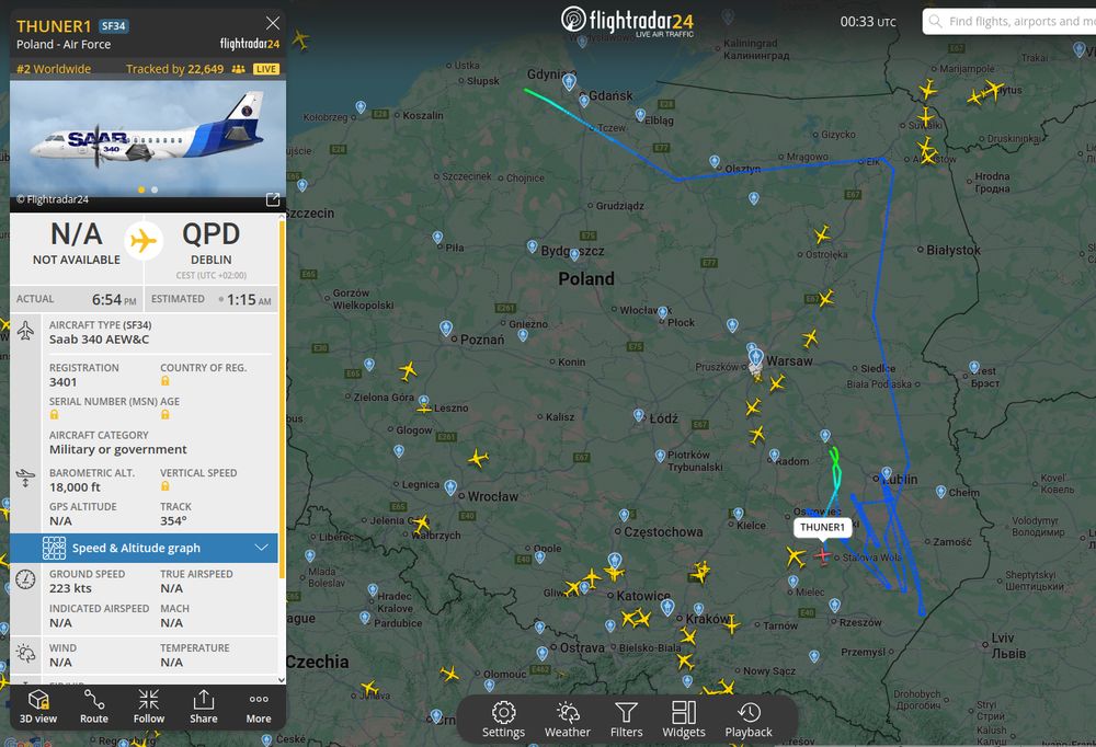 Trasa lotu polskiego AWACS-a