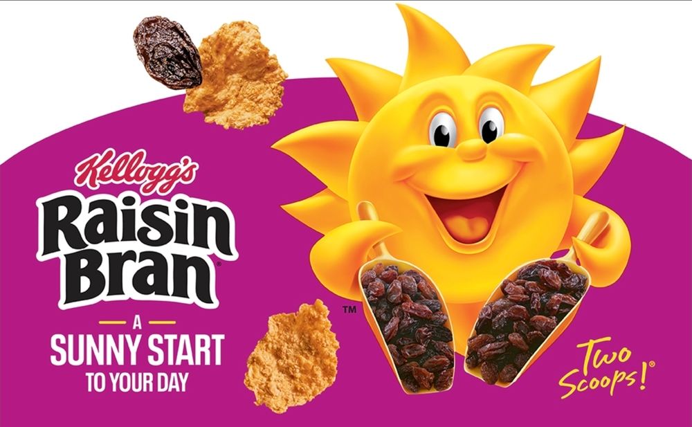 Kellogg's Raisn Bran sun logo with its two scoops of raisins.
