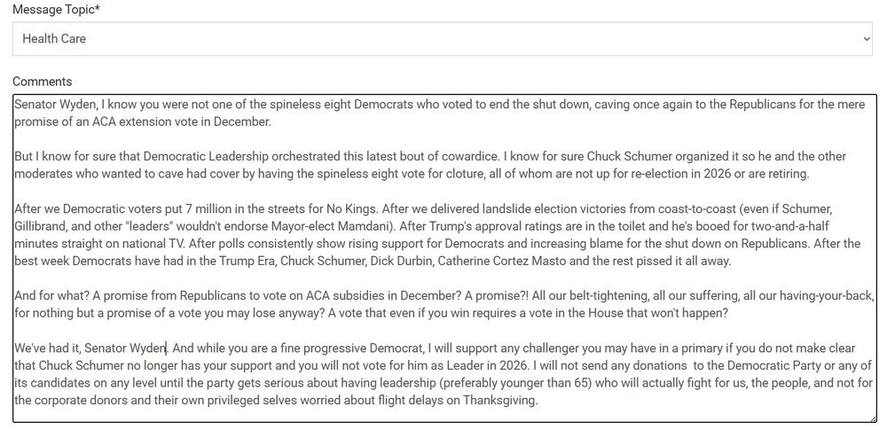 Same email sent to Ron Wyden.