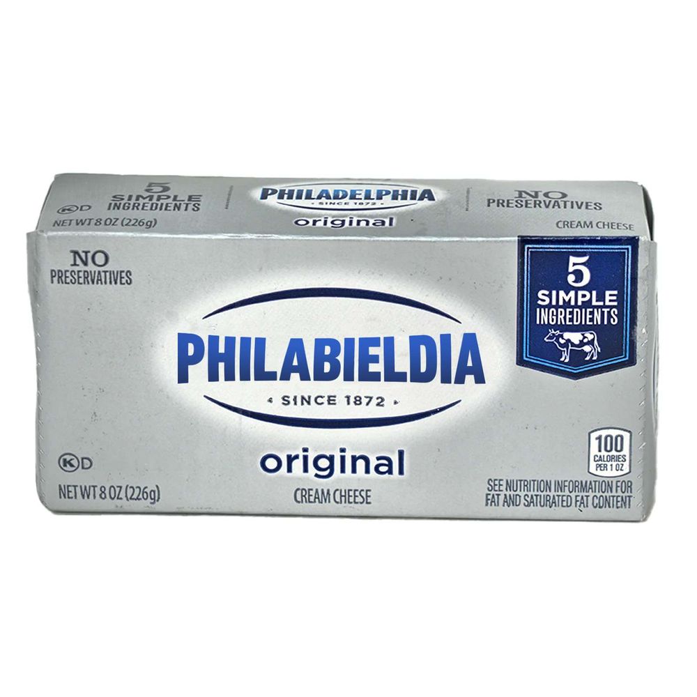 A Philadelphia Cream Cheese box but it says Philabieldia