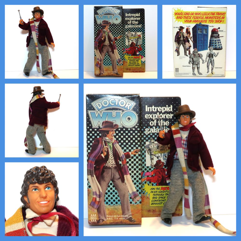 An original Denys Fisher Doctor Who Fourth Doctor (Tom Baker) action figure and box from the 1970s. The figure is in an excellent complete condition considering its age, without hardly any paint loss. The box is in a great condition, with all flaps still present, also the box still maintains a vibrant colour, however it does suffer from wear. A hard to find classic Doctor Who figure.