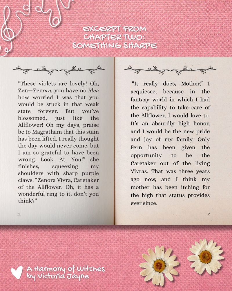 Text excerpt from chapter two with daisies on it
