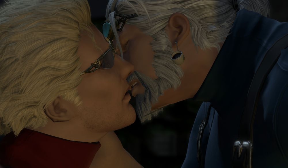 Cid and Nero kissing.