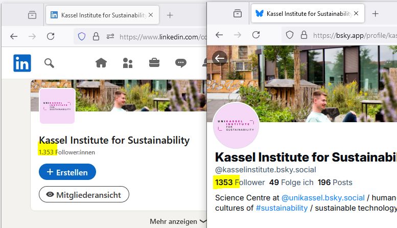 Screenshot LinkedIn und Bluesky Profile