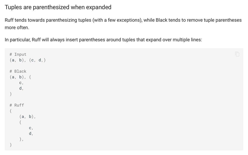 Python code formatting example between ruff and black