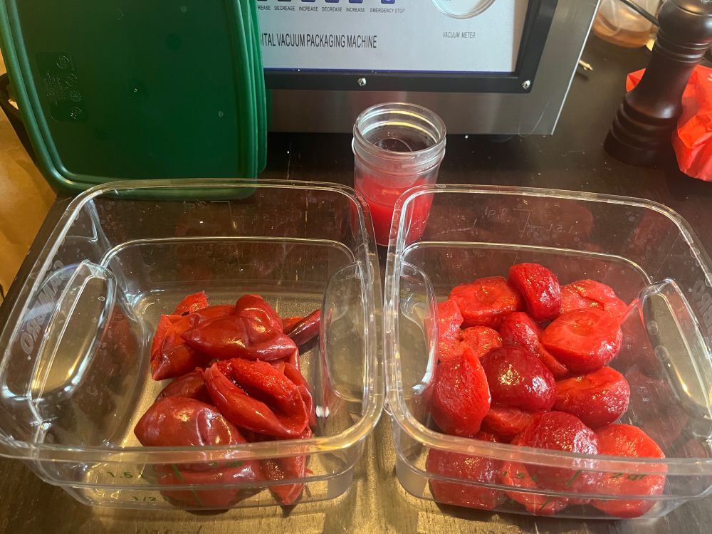 Lacto-fermented plums separated into skins, plums, and juice