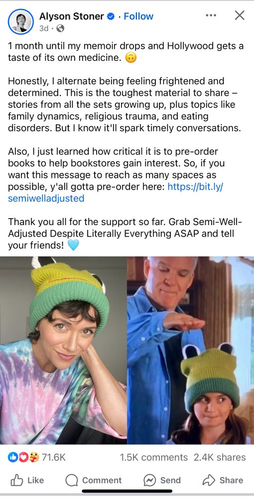Disney star Alyson Stoner’s post on Facebook talking about the release of their upcoming memoir titled “Semi-Well Adjusted Despite Everything” and how Hollywood is about to get a taste of it’s own medicine.