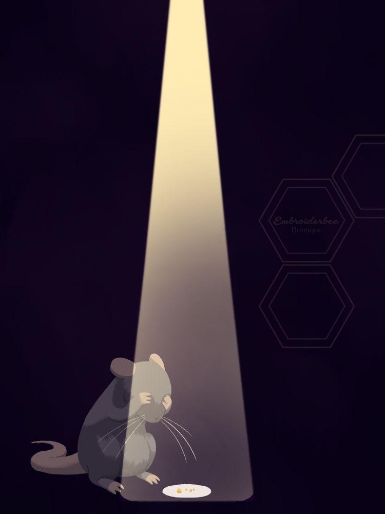 a rat under spotlight, crying over an empty plate