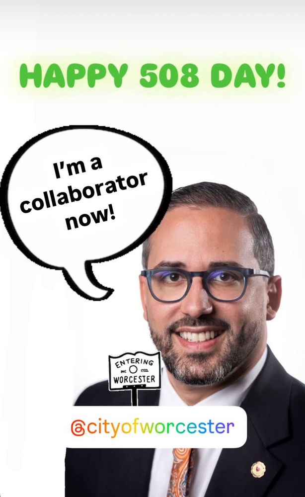 Worcester City Manager Eric Batista with a speech bubble saying “I’m a collaborator now’”