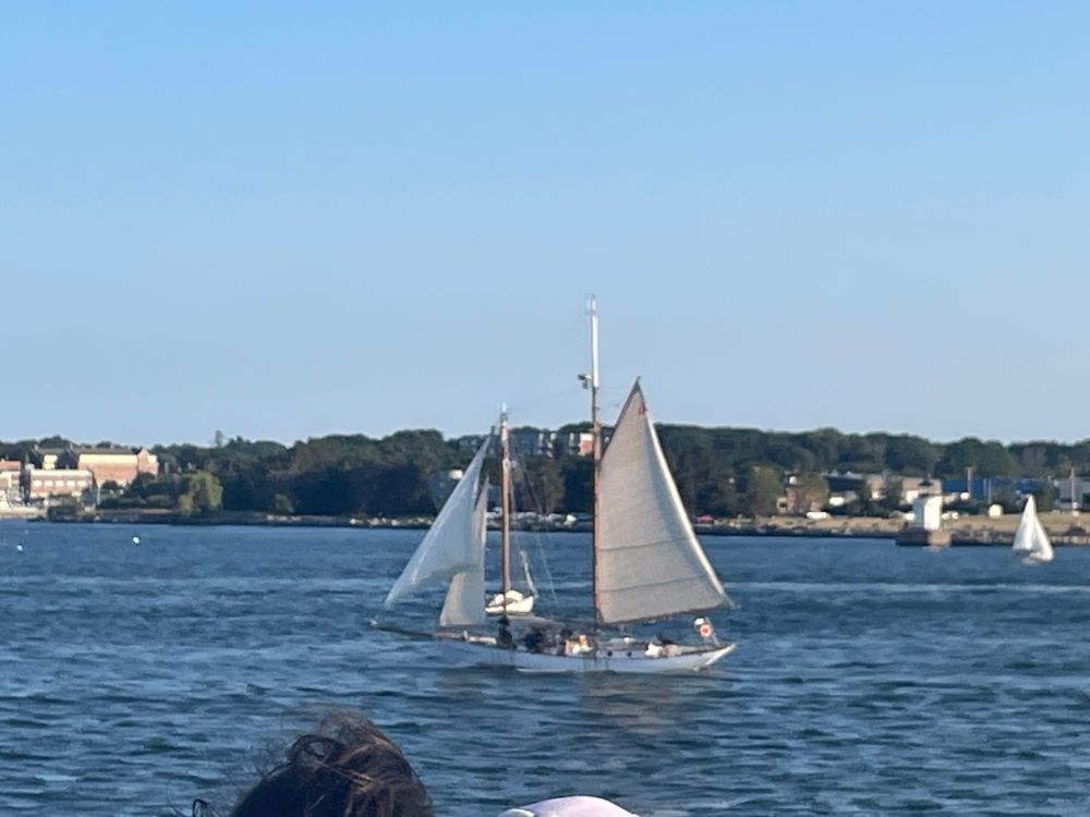 A brilliant white sailboat on a wine-dark sea.