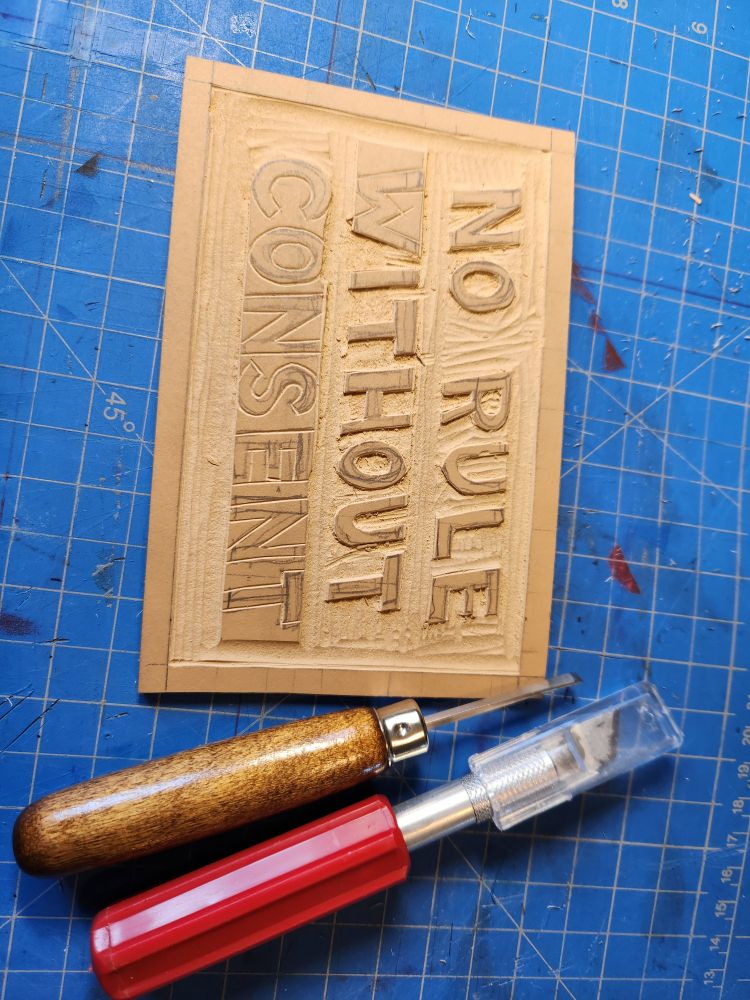 Partially complete non-reversed linocut.