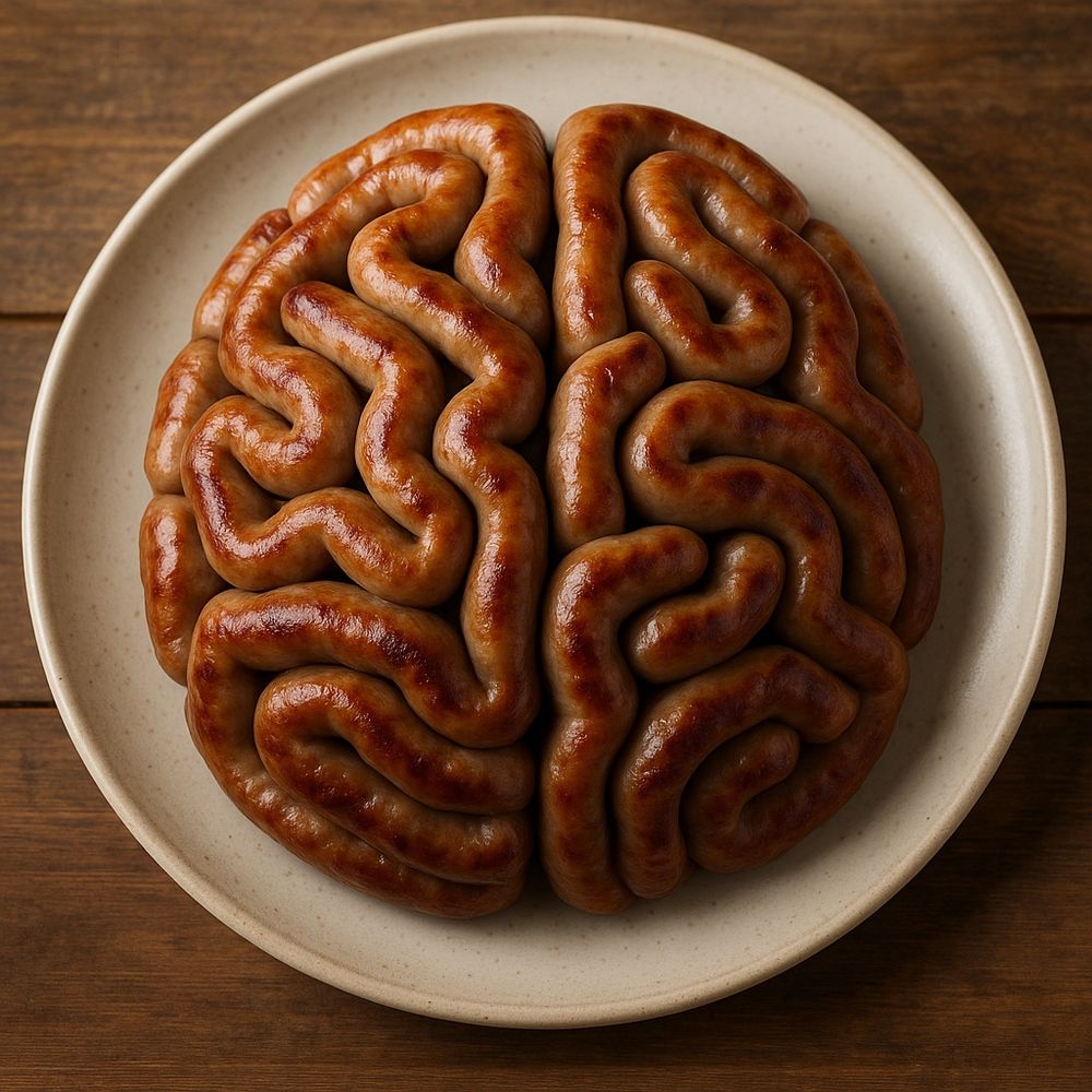 Gehrin auf einem Teller in Form von Bratwürsten