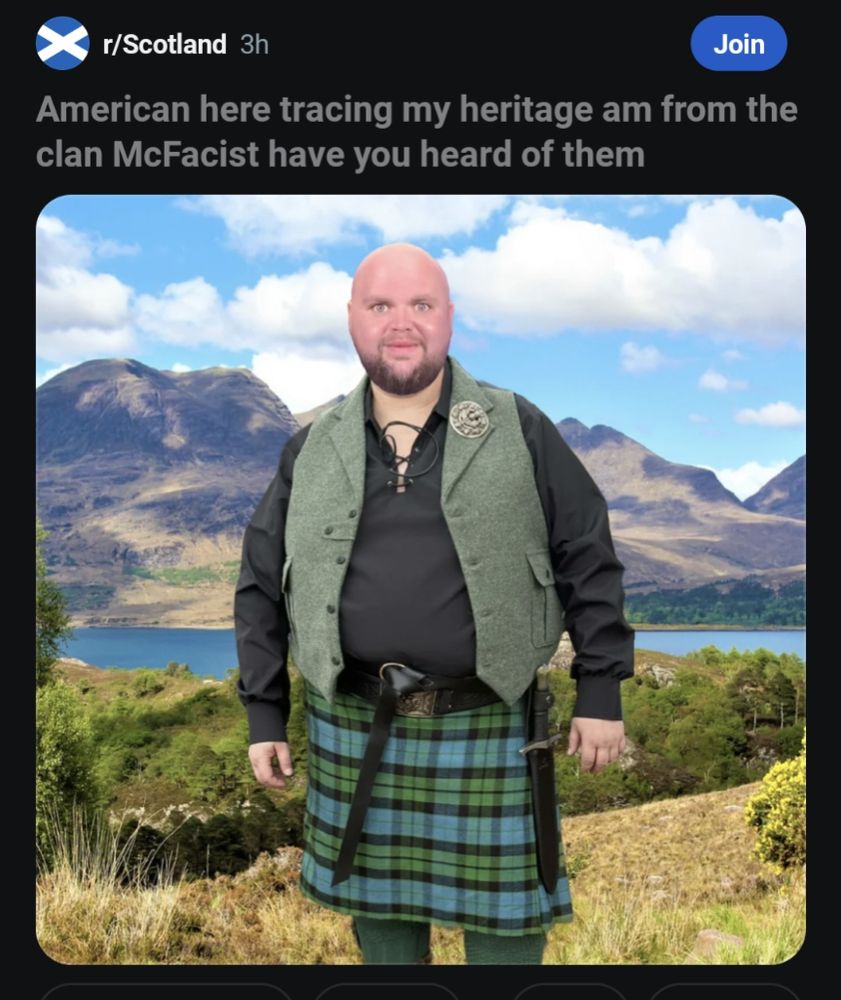 Edited JD Vance in a kilt and vest asking about Scottish heritage 