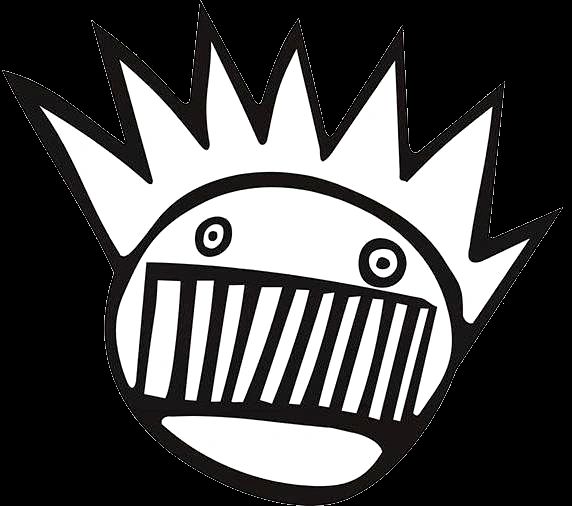 The Ween logo, a geometrically simple head with a toothy grimace and spiky hair. His grimace seems to suggest he is making a long e sound