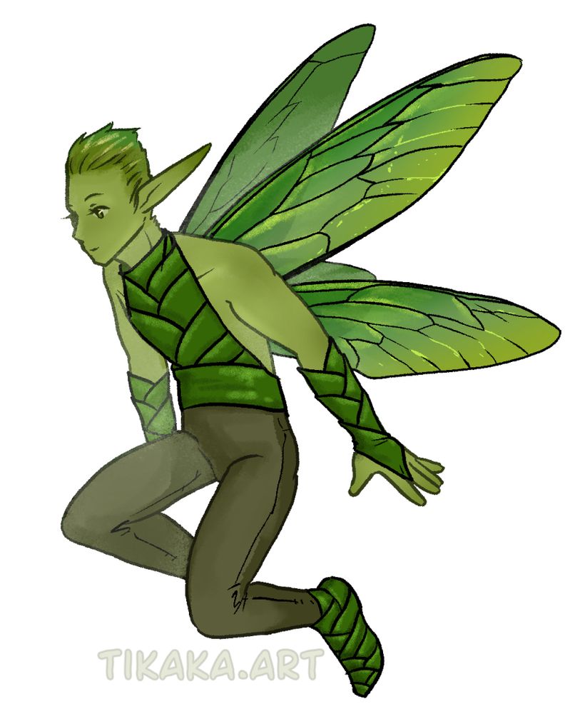 green sprite (fairy/fae) I drew, called Fanta! (because of course) he's my bardlock's familiar.