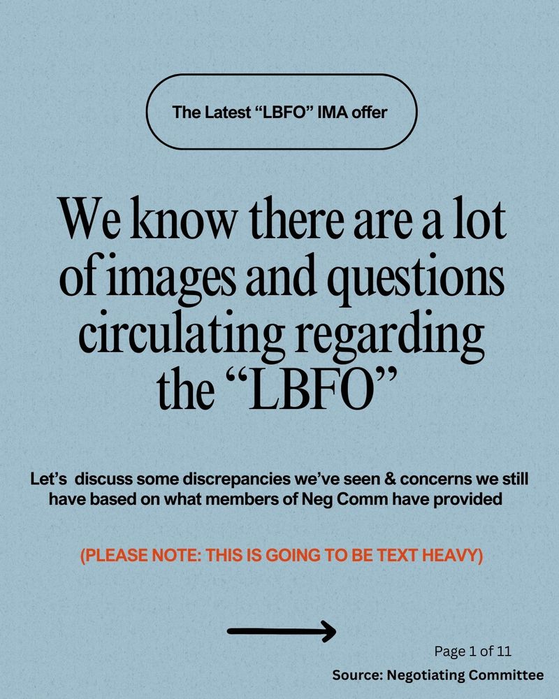 The Latest “LBFO” IMA offer

We know there are a lot of images and questions circulating regarding the “LBFO”

Let’s  discuss some discrepancies we’ve seen & concerns we still have based on what members of Neg Comm have provided

(Please note: This is going to be text heavy)