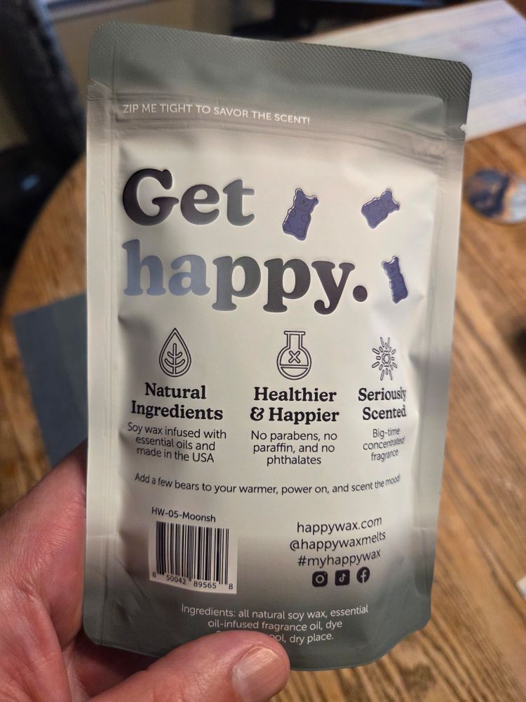 Bag of something with the phrase get happy "
