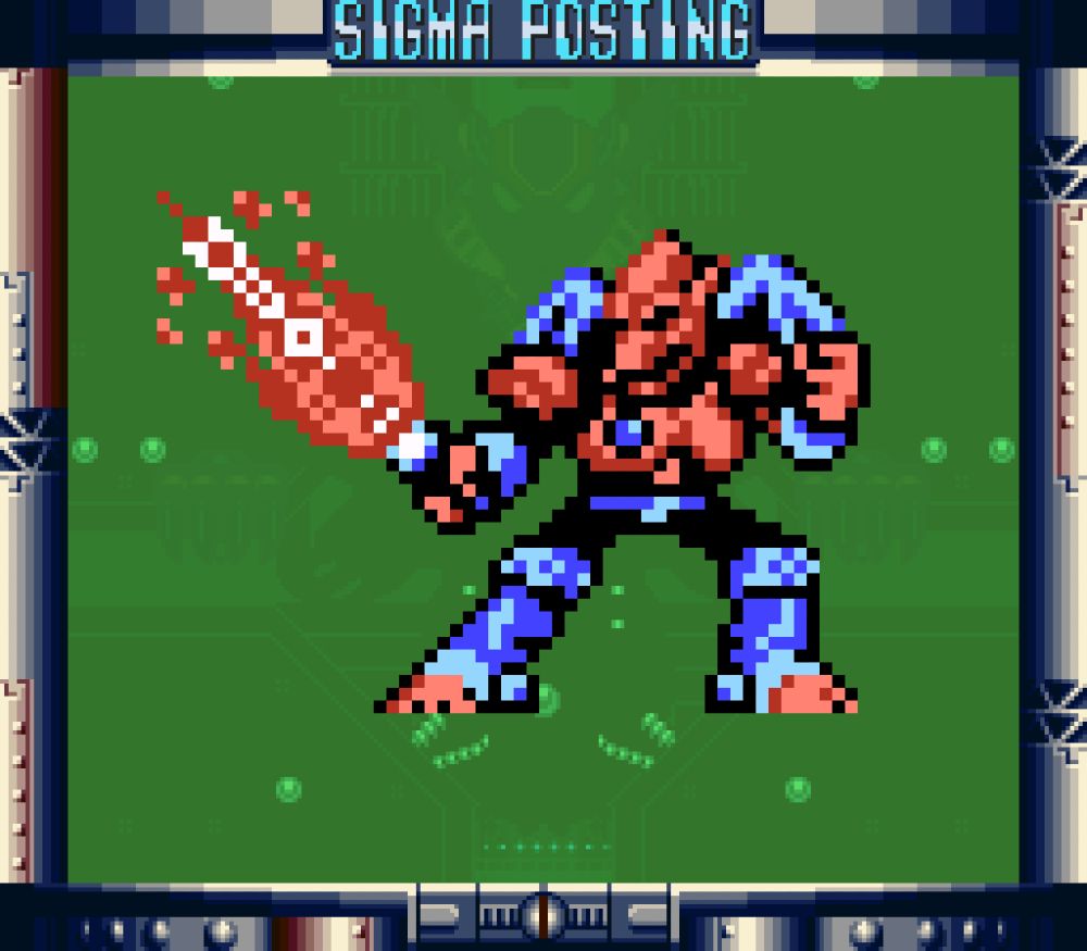 A sprite edit of Firebrand, a red gargoyle, added over Sigma's body from Mega Man Xtreme. He holds out a sword that is made of red flames.

I wish they did some more games in this sub series, I am a big fan of Gargoyle's Quest and Demon's Crest.