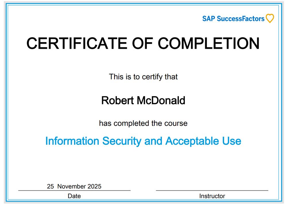 certificate of completion for mandatory IT security training