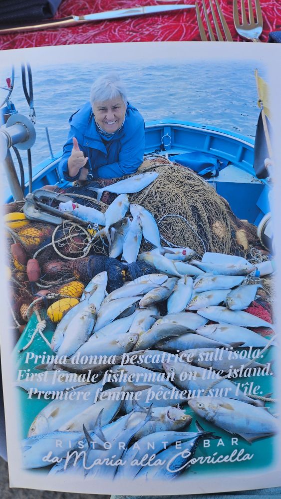 Maria with her catch of the day, she's the 