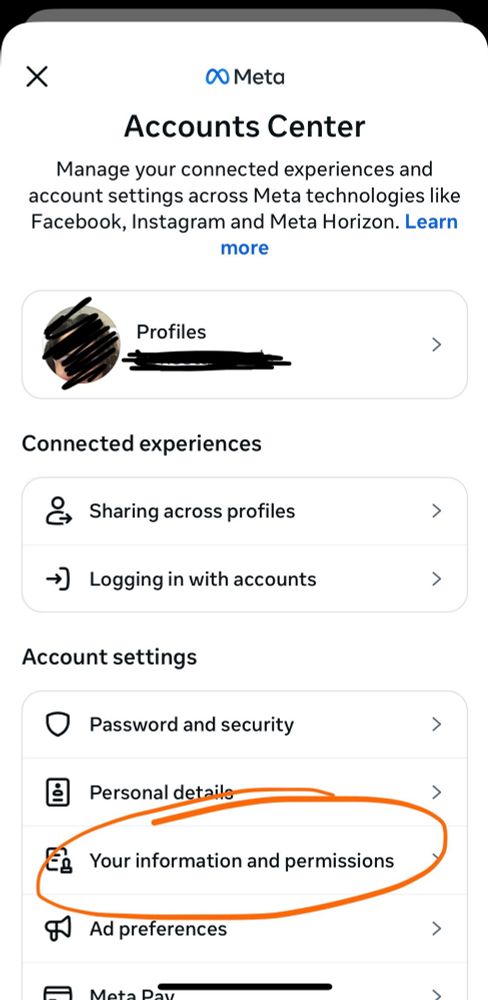 Navigate to “Your information and permissions”