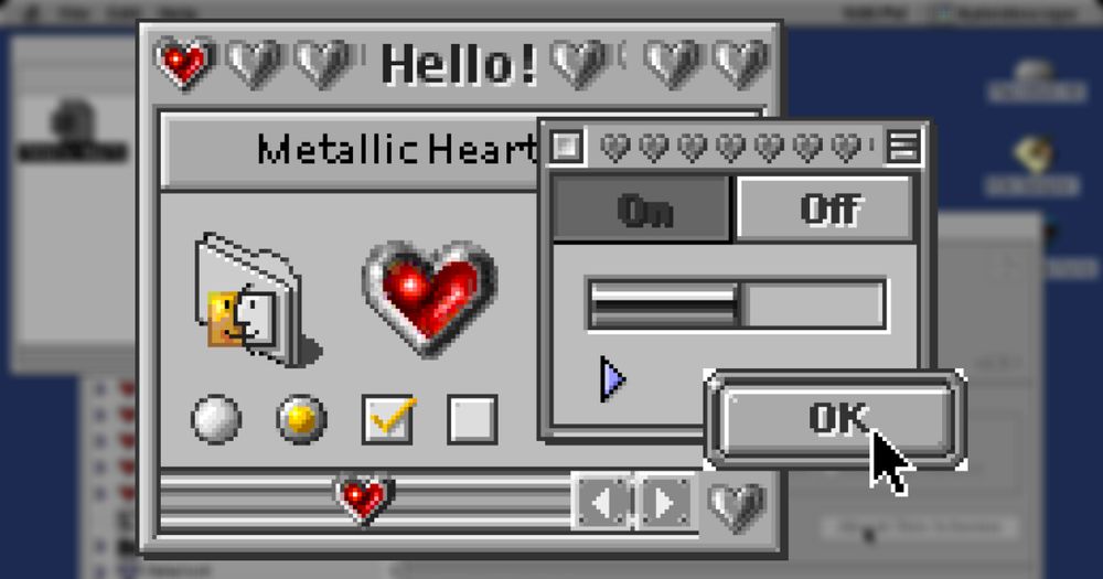 A preview of the Mac theme "Metallic Hearts" by "Tomomi Imura"