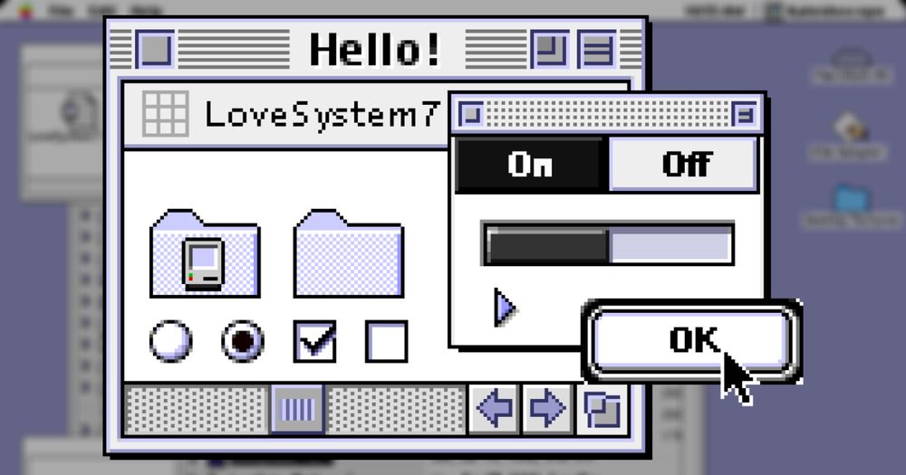 A preview of the Mac theme "Love System 7" by "Hideaki Kamada"