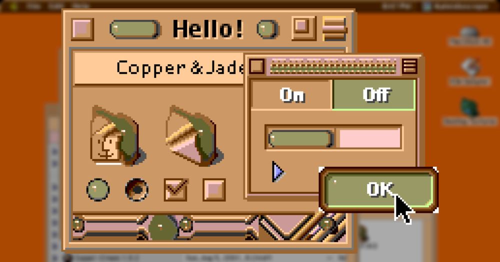 A preview of the Mac theme "Copper & Jade" by "Dorian Weisel"